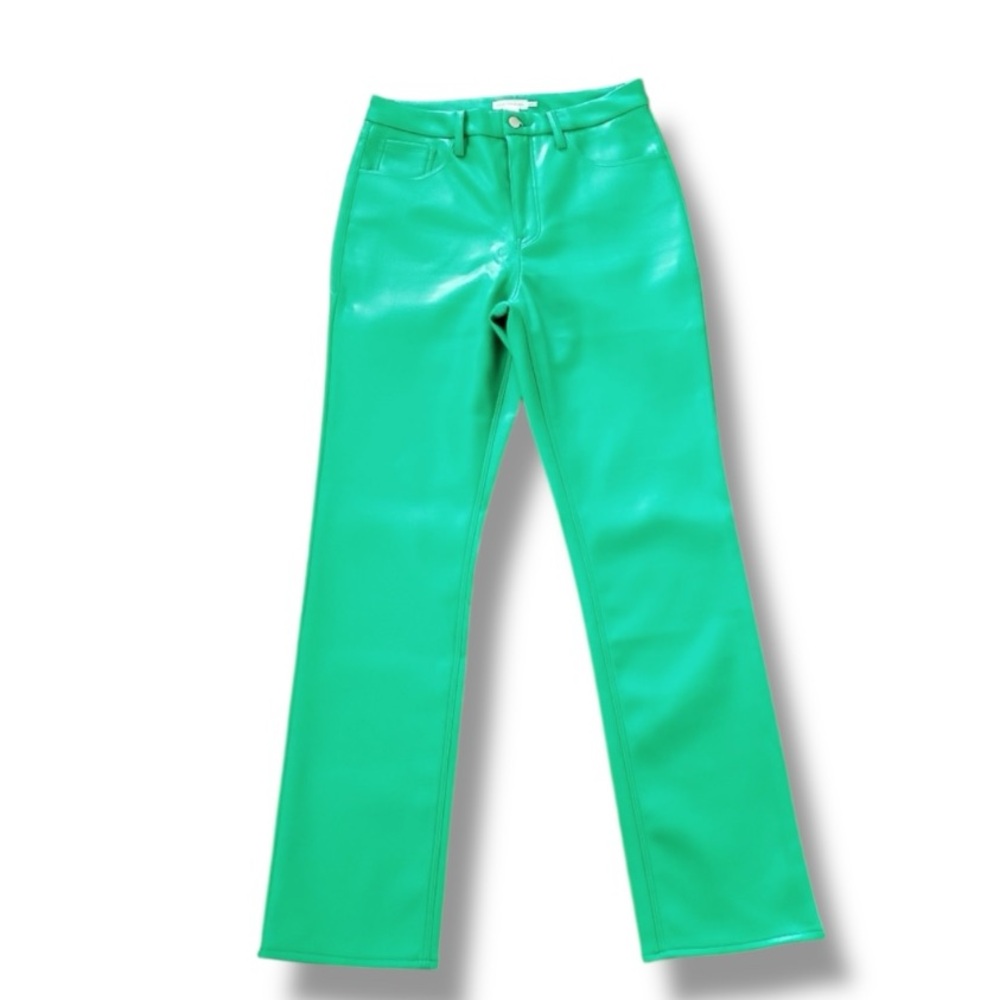 Good American Good Icon Faux Leather Pants Summer Green Size 2/26 - Picture 2 of 10